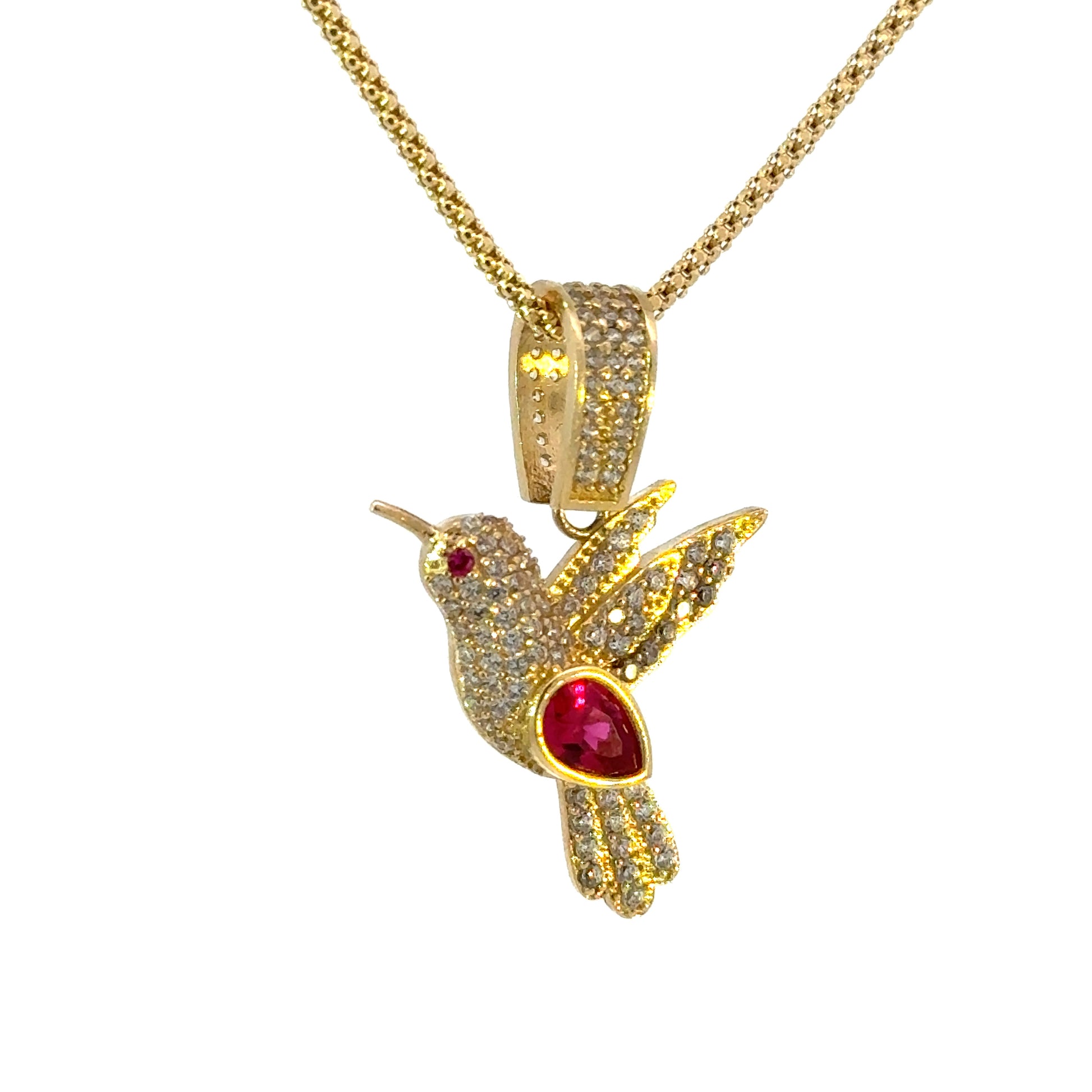 Dije de colibri en oro 14k con Zirconia Suiza