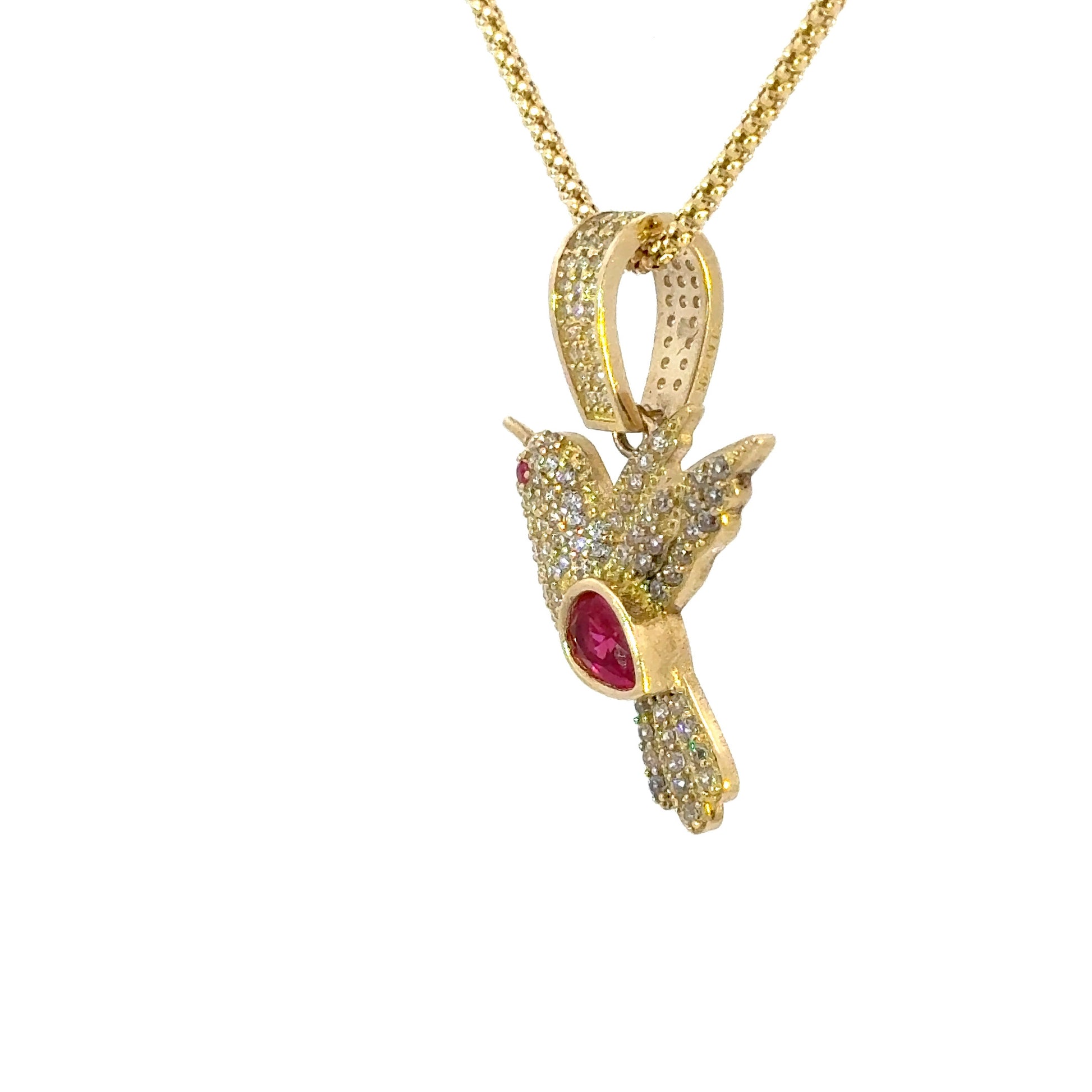Dije de colibri en oro 14k con Zirconia Suiza