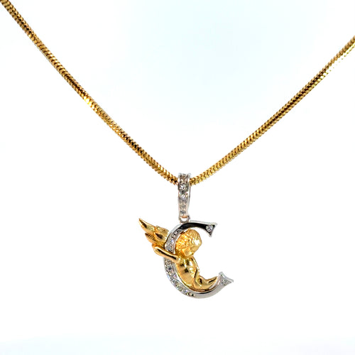 CADENA Y DIJE INICIAL CON ANGEL ORO 10K
