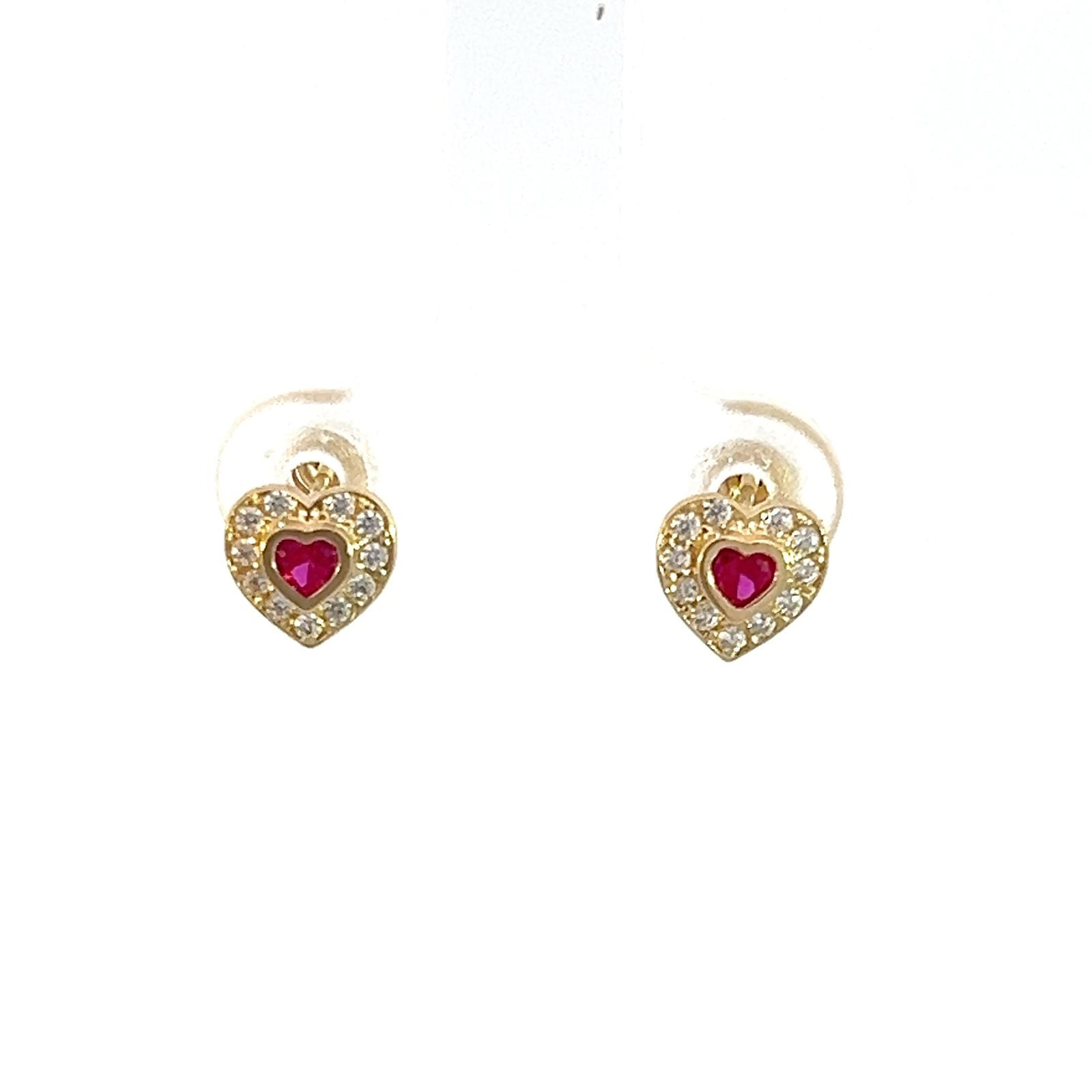 Broquel coreano "corazon" oro 10k con Zirconia Suiza