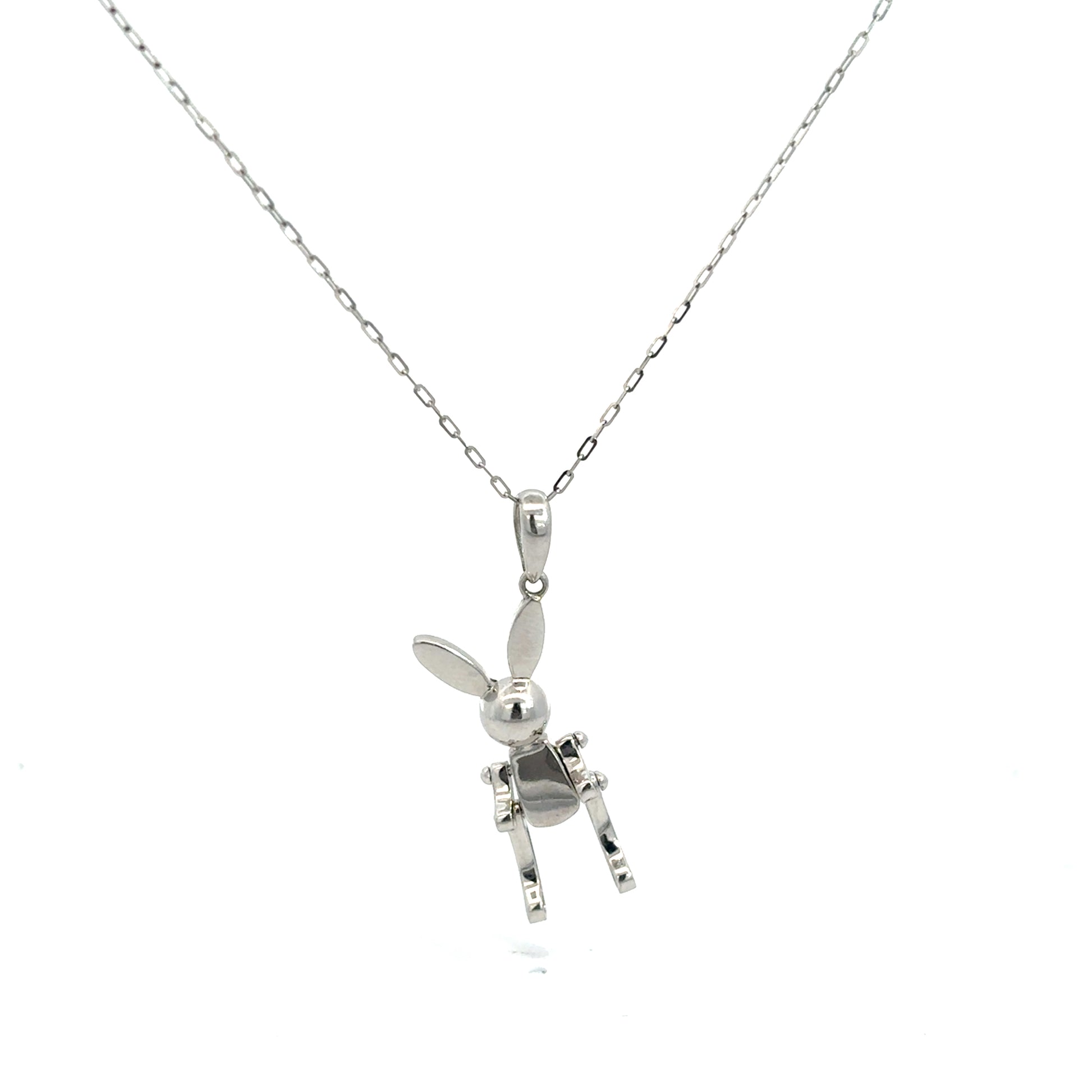 Collar con dije "conejo lego" con movimiento oro blanco 14k