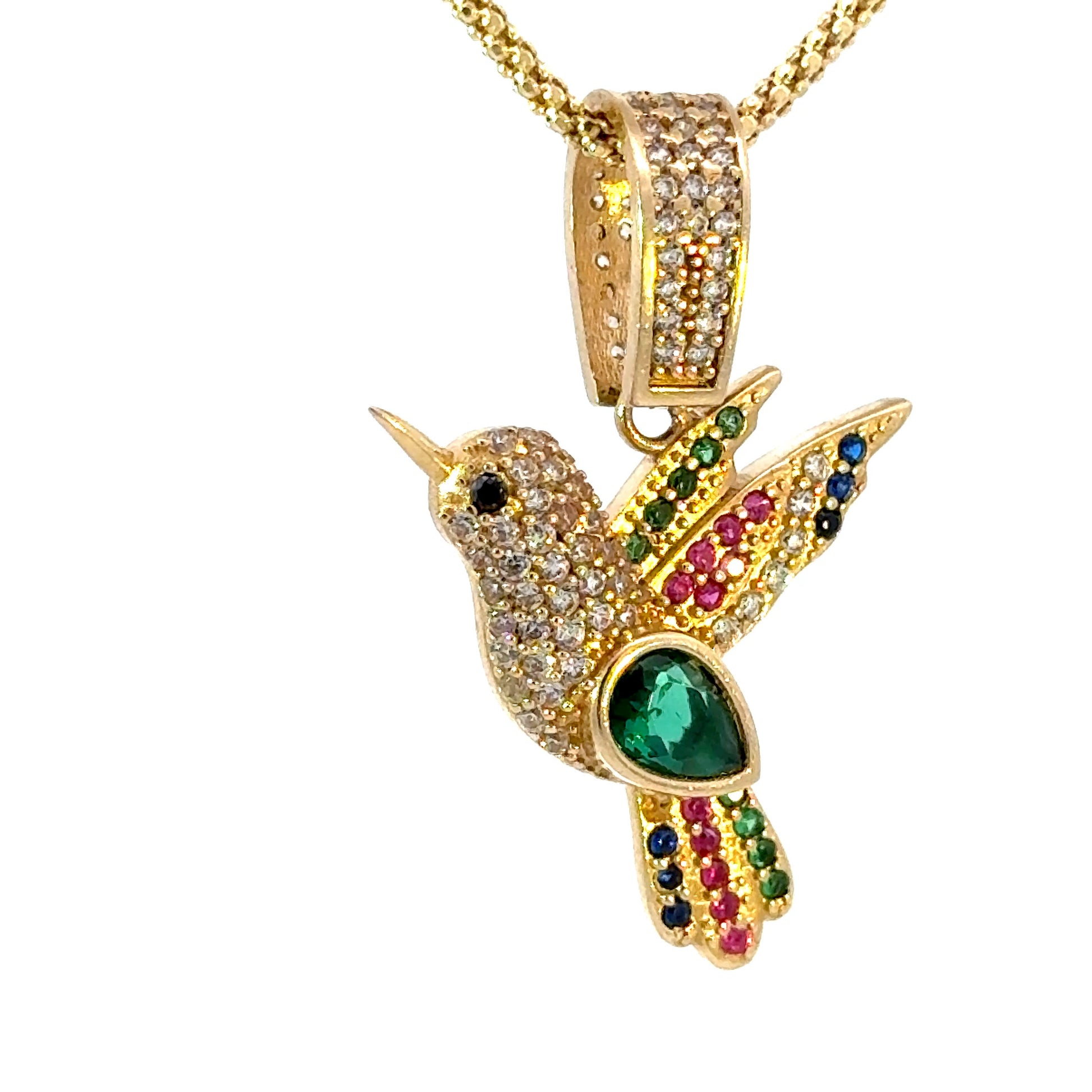 Dije de colibri en oro 14k con Zirconia Suiza