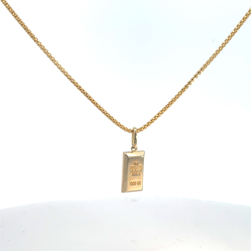 Collar con dije "Lingote" de oro 14k