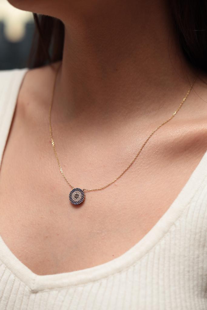 Collar con dije "ojo turco" en oro 14k con Zirconia Suiza