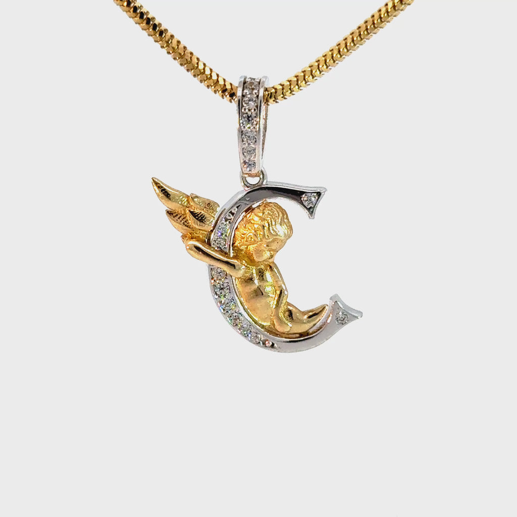 CADENA Y DIJE INICIAL CON ANGEL ORO 10K