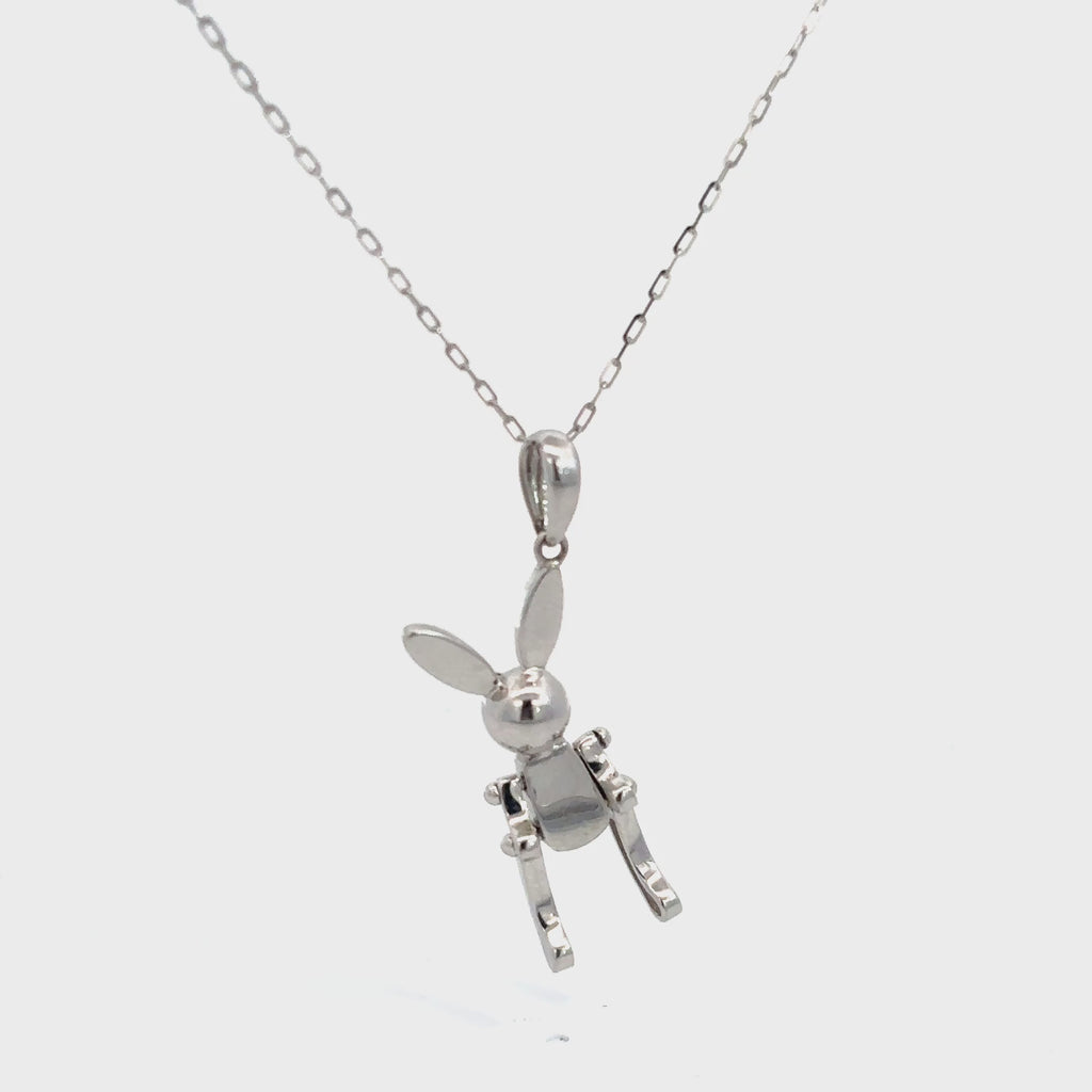 Collar con dije "conejo lego" con movimiento oro blanco 14k